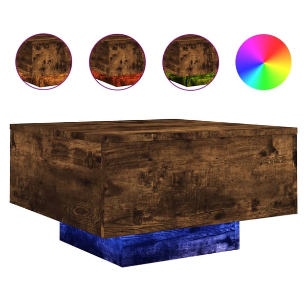 vidaXL Salongbord med LED-lys røkt eik 55x55x31 cm