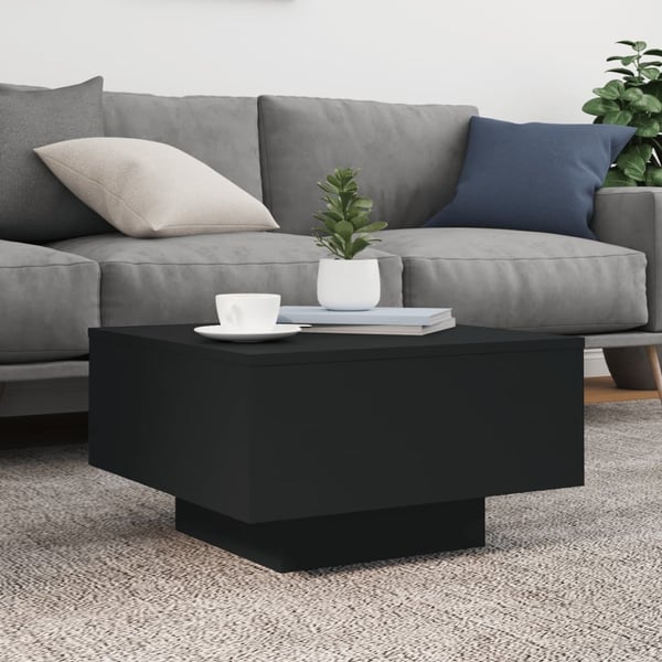 vidaXL sofabord med LED-lys 55x55x31 cm sort