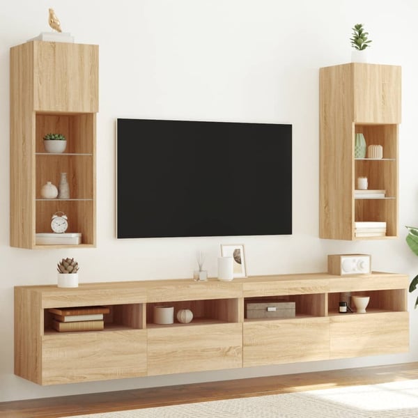 vidaXL TV-benker med LED-lys 2 stk sonoma eik 30,5x30x90 cm