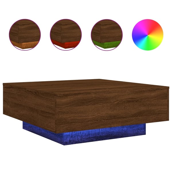 vidaXL sofabord med LED-lys 80x80x31 cm brun egetræsfarve