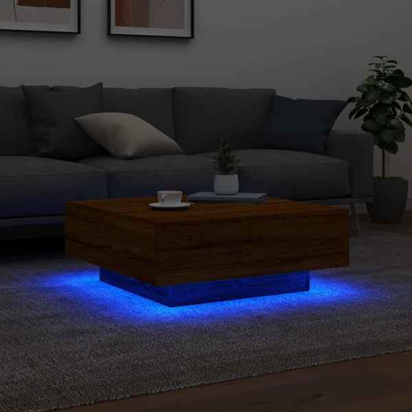 vidaXL sofabord med LED-lys 80x80x31 cm brun egetræsfarve