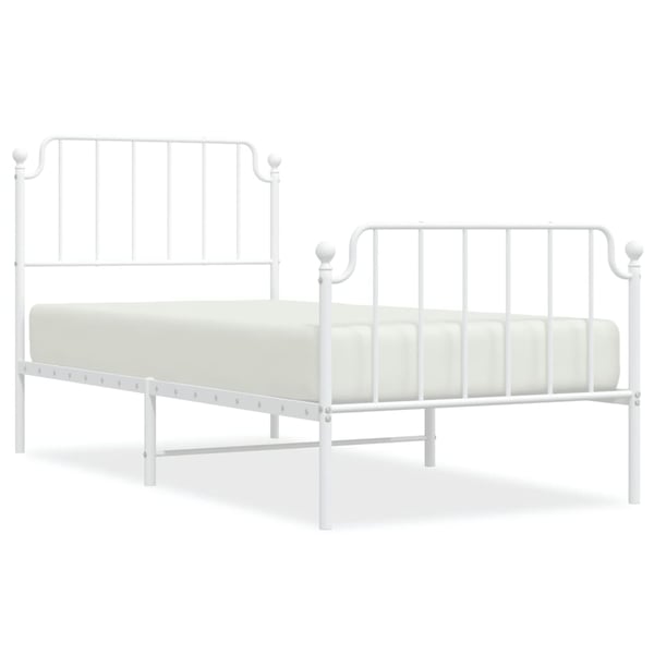 vidaXL Sengeramme i metall med hode- og fotgavl hvit 90x200 cm