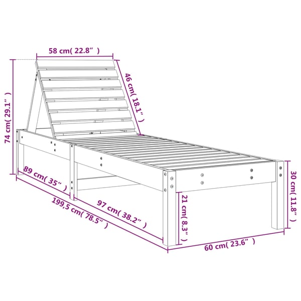 vidaXL Solseng honningbrun 199,5x60x74 cm heltre furu