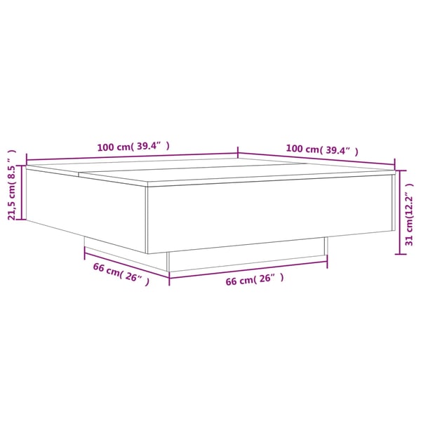 vidaXL Salongbord hvit 100x100x31 cm konstruert tre
