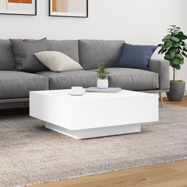 vidaXL Salongbord med LED-lys hvit 80x80x31 cm