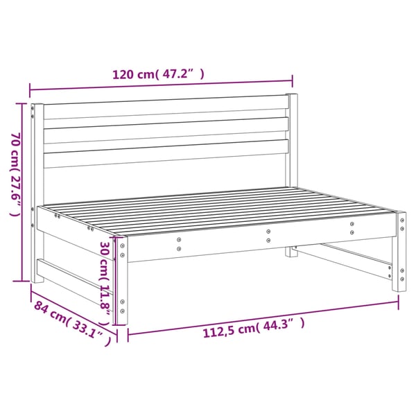 vidaXL midtermodul til havesofa 120x80 cm massivt fyrretræ hvid