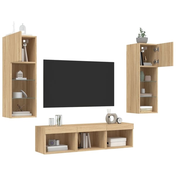 vidaXL Vegghengte TV-enheter med LED 5 deler sonoma eik konstruert tre