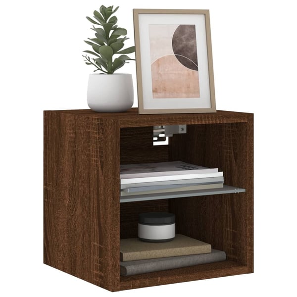 vidaXL Vegghengt TV-benk med LED brun eik 30x28,5x30 cm