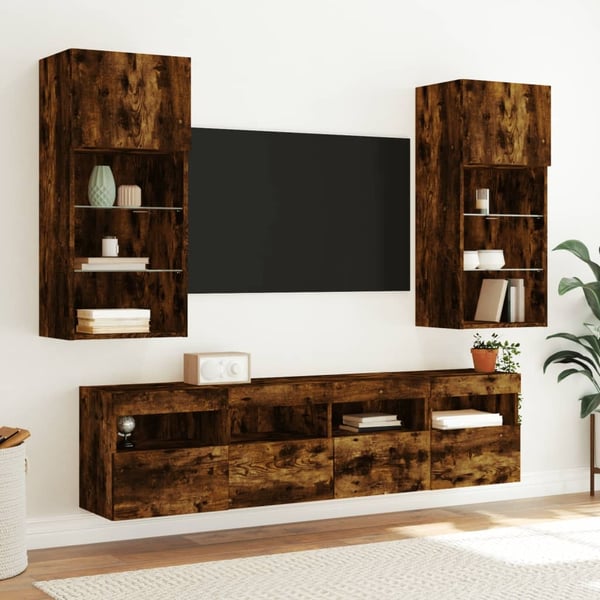 vidaXL væghængt tv-bord med LED-lys 40x30x40 cm røget egetræsfarve
