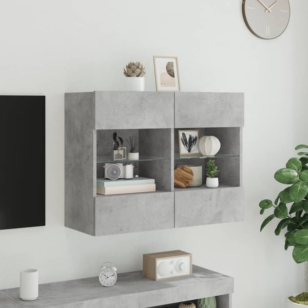 vidaXL Vegghengt TV-benk med LED-lys betonggrå 78,5x30x60,5 cm