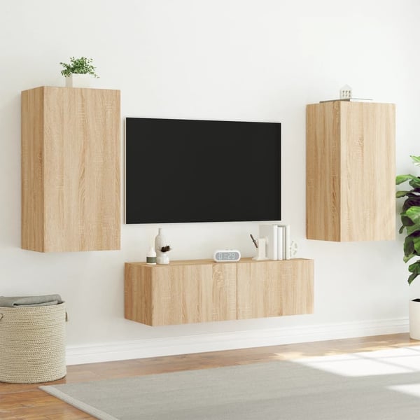 vidaXL Vegghengt TV-benk med LED sonoma eik 40,5x35x80 cm