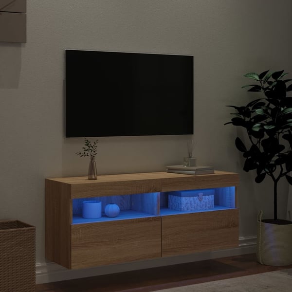 vidaXL væghængt tv-bord med LED-lys 100x30x40 cm sonoma-eg