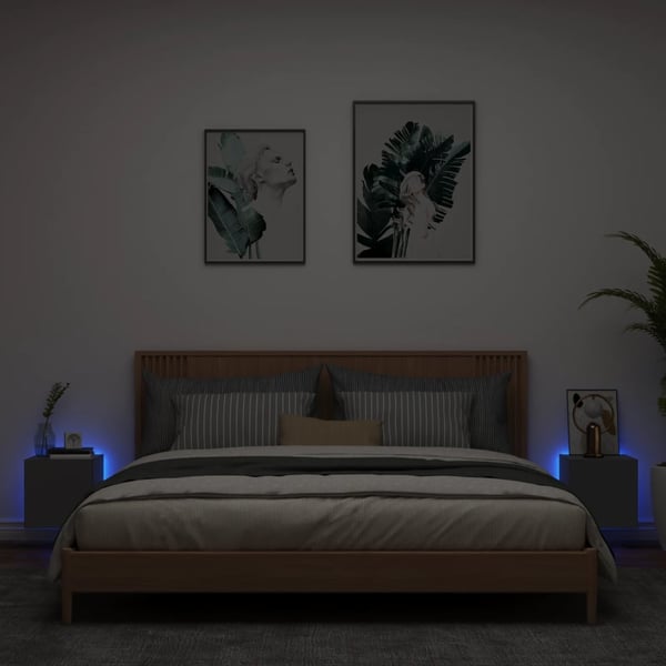 vidaXL Vegghengte TV-benker med LED 2 stk svart 30,5x35x30 cm