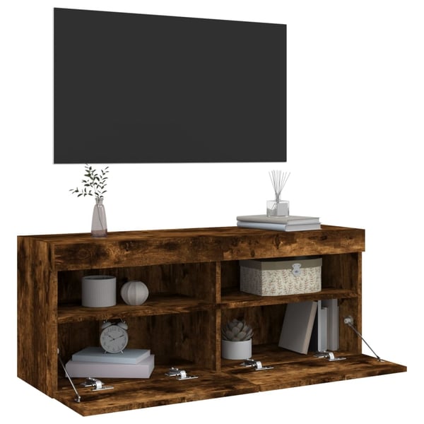 vidaXL Vegghengt TV-benk med LED røkt eik 100x30x40 cm