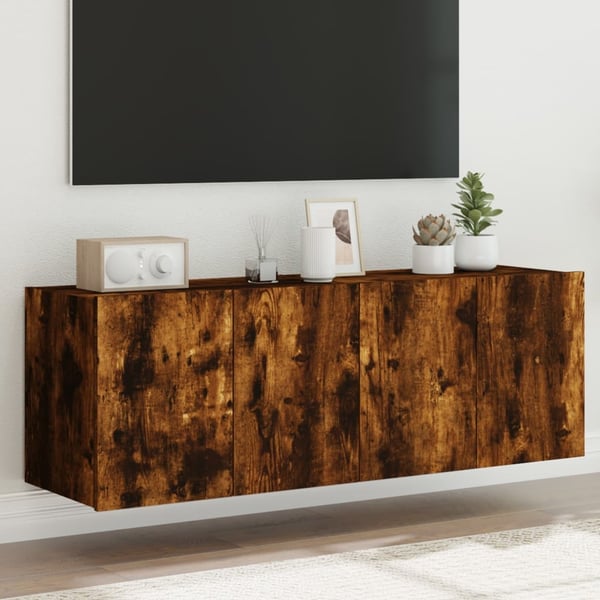 vidaXL Vegghengte TV-benker med LED-lys 2 stk røkt eik 60x35x41 cm