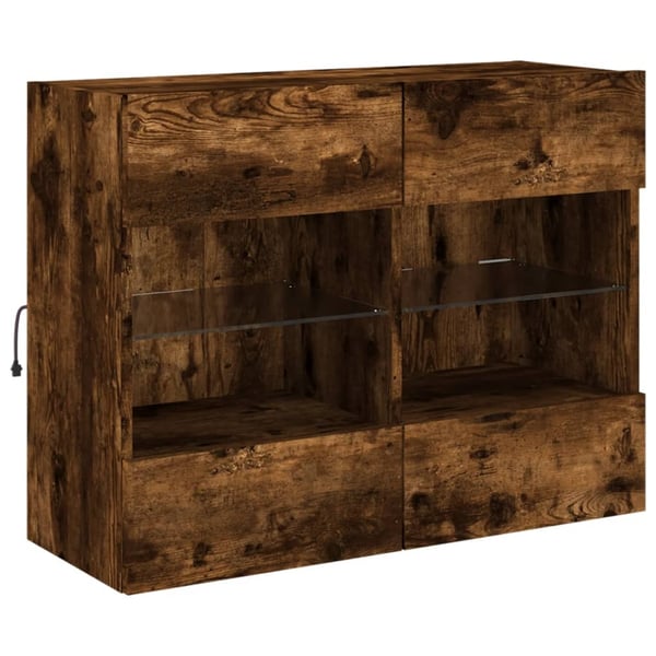 vidaXL Vegghengt TV-benk med LED-lys røkt eik 78,5x30x60,5 cm