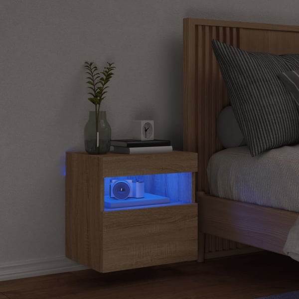 vidaXL Vegghengt TV-benk med LED sonoma eik 40x30x40 cm