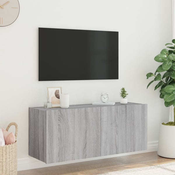 vidaXL Vegghengt TV-benk med LED grå sonoma 100x35x41 cm