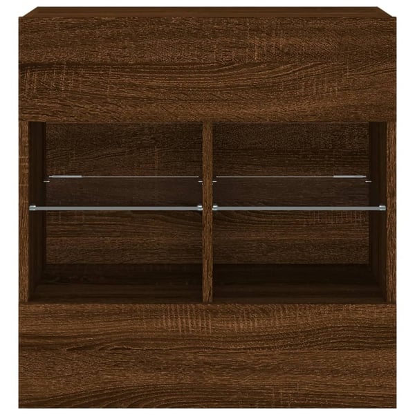 vidaXL Vegghengt TV-benk med LED-lys brun eik 58,5x30x60,5 cm