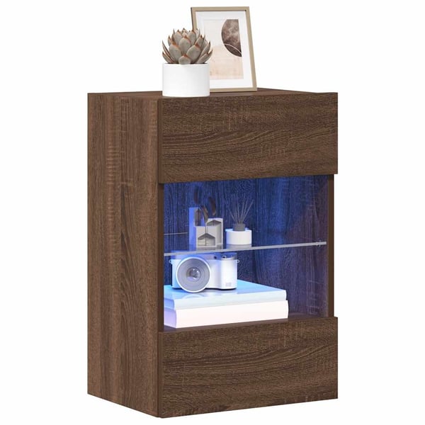 vidaXL væghængte tv-borde 2 stk. med LED-lys 40x30x60,5 cm brunt eg