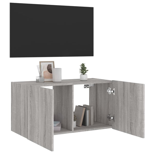 vidaXL TV-seinäkaappi LED-valoilla harmaa Sonoma 80x35x41 cm