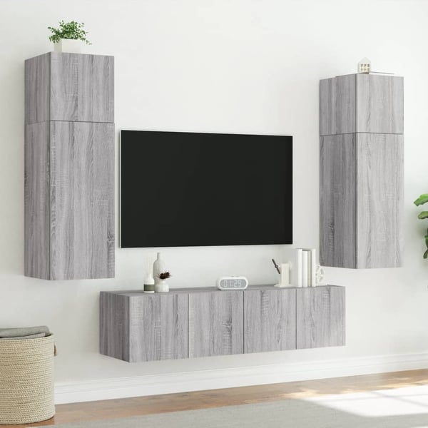 vidaXL TV-seinäkaappi LED-valoilla harmaa Sonoma 80x35x41 cm