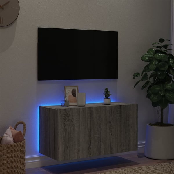 vidaXL TV-seinäkaappi LED-valoilla harmaa Sonoma 80x35x41 cm