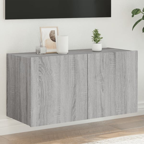 vidaXL Vegghengt TV-benk med LED grå sonoma 80x35x41 cm