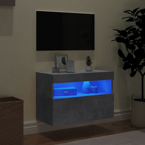 vidaXL Vegghengt TV-benk med LED-lys betonggrå 60x30x40 cm