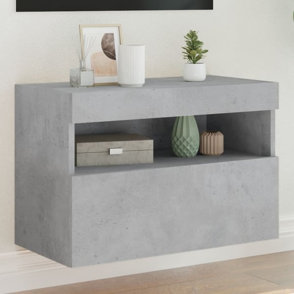 vidaXL væghængt tv-bord med LED-lys 60x30x40 cm betongrå