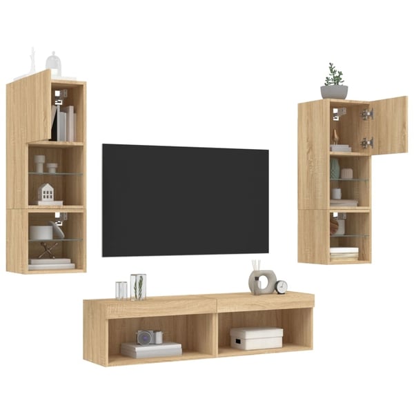 vidaXL Vegghengte TV-enheter med LED 6 deler sonoma eik konstruert tre
