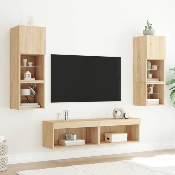 vidaXL Vegghengte TV-enheter med LED 6 deler sonoma eik konstruert tre