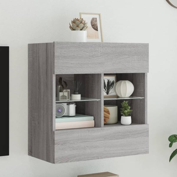 vidaXL Vegghengt TV-benk med LED grå sonoma 58,5x30x60,5 cm