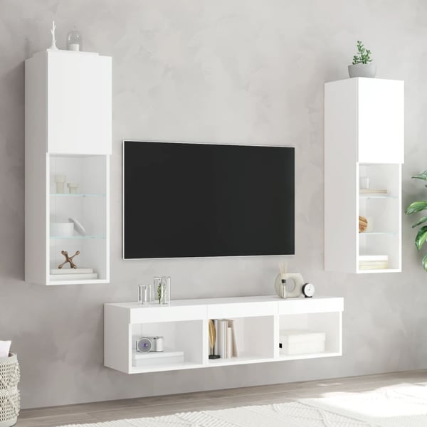 vidaXL tv-møbel til væg 5 dele med LED-lys konstrueret træ hvid
