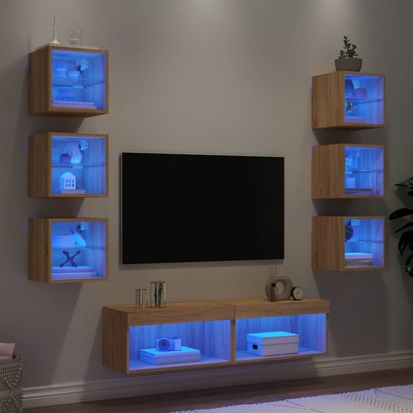 vidaXL Vegghengte TV-enheter med LED 8 deler sonoma eik konstruert tre