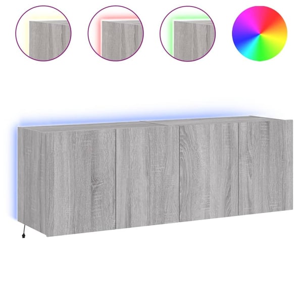 vidaXL TV-seinäkaapit LED-valoilla 2 kpl harmaa Sonoma 60x35x41 cm