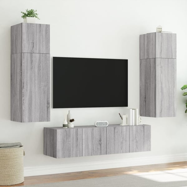 vidaXL TV-seinäkaapit LED-valoilla 2 kpl harmaa Sonoma 60x35x41 cm