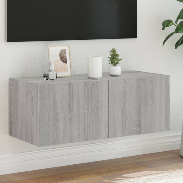 vidaXL Vegghengt TV-benk med LED grå sonoma 80x35x31 cm