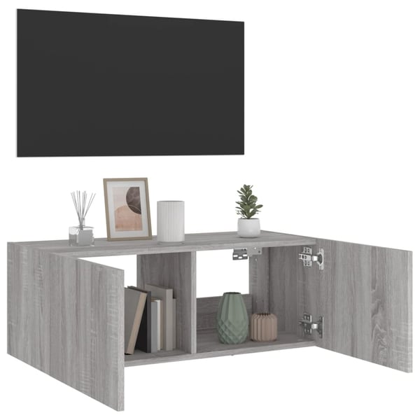 vidaXL Vegghengt TV-benk med LED grå sonoma 80x35x31 cm