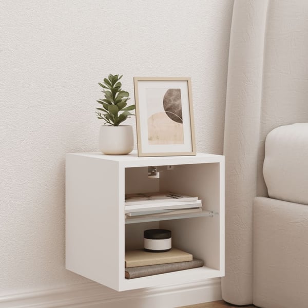 vidaXL Vegghengt TV-benk med LED hvit 30x28,5x30 cm