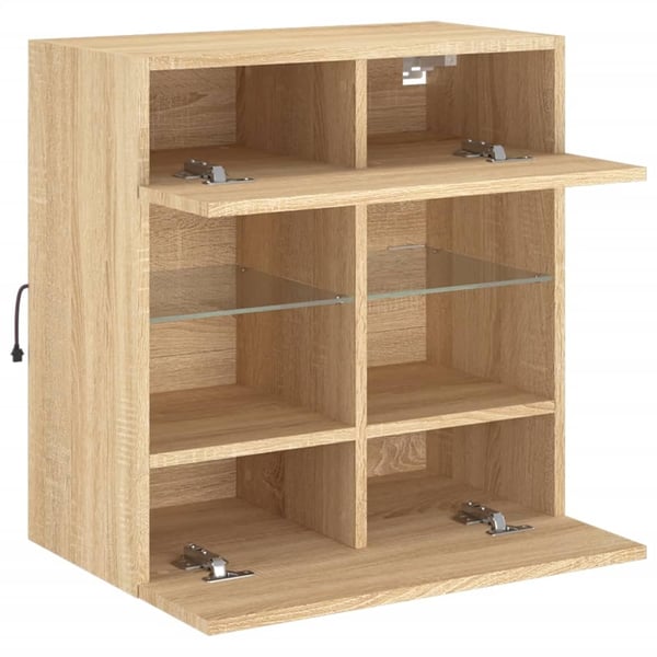 vidaXL Vegghengt TV-benk med LED sonoma eik 58,5x30x60,5 cm