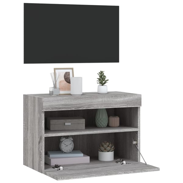 vidaXL Vegghengt TV-benk med LED grå sonoma 60x30x40 cm