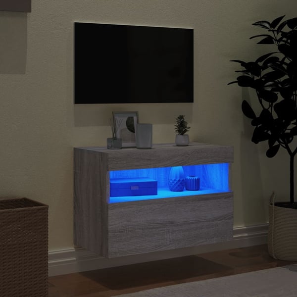 vidaXL Vegghengt TV-benk med LED grå sonoma 60x30x40 cm