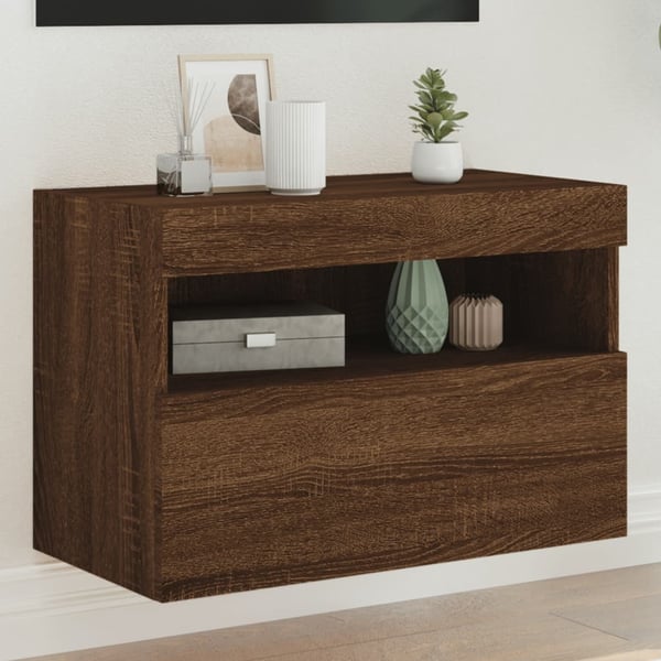 vidaXL Vegghengt TV-benk med LED brun eik 60x30x40 cm