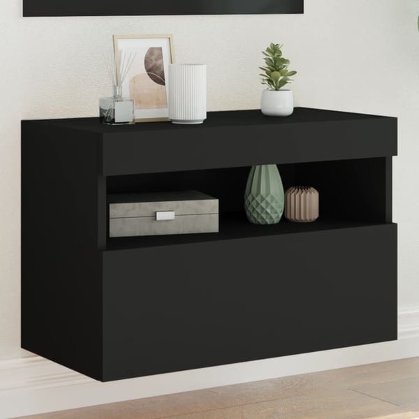 vidaXL TV-seinäkaappi LED-valoilla musta 60x30x40 cm
