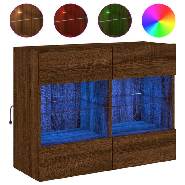 vidaXL Vegghengt TV-benk med LED-lys brun eik 78,5x30x60,5 cm