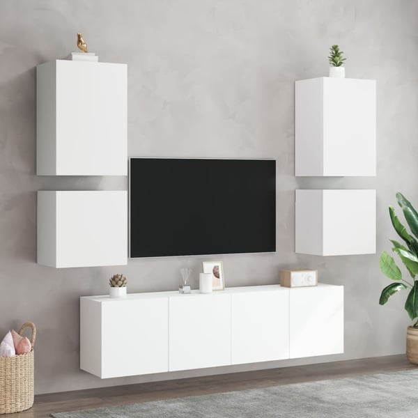 vidaXL Vegghengte TV-benker 2 stk hvit 40,5x30x40 cm konstruert tre