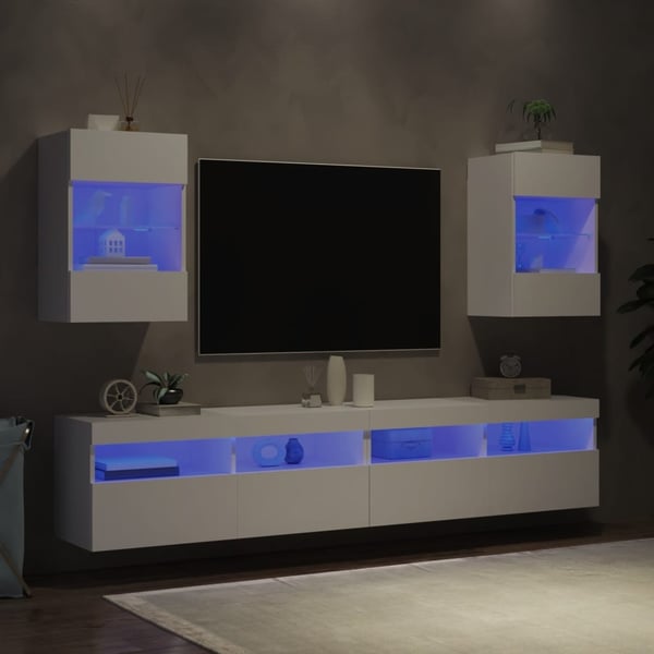vidaXL Vegghengte skap med LED-lys for TV 2 stk hvit 40x30x60,5 cm