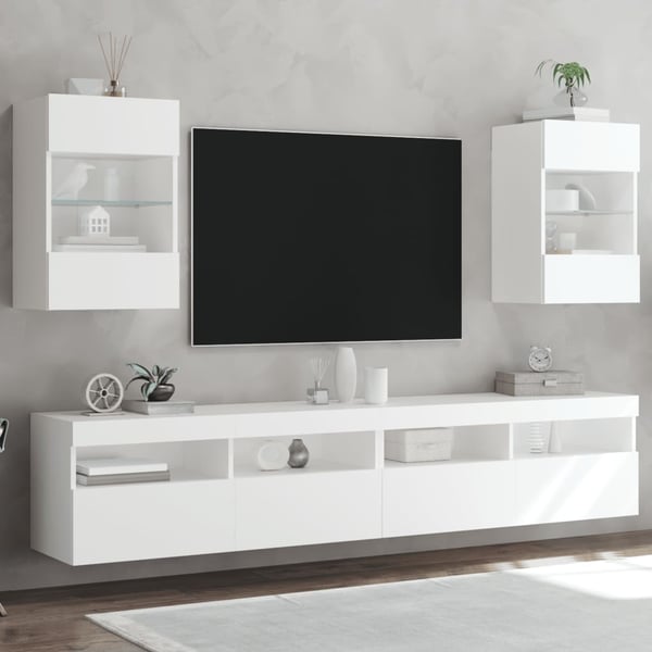 vidaXL TV-seinäkaapit LED-valoilla 2 kpl valkoinen 40x30x60,5 cm
