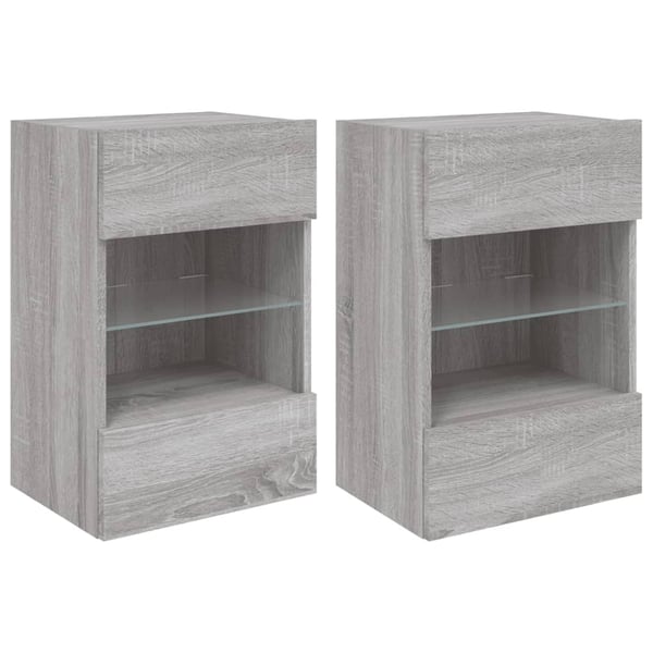 vidaXL Vegghengte skap med LED-lys for TV 2 stk grå sonoma 40x30x60,5 cm